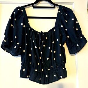 H&M Short Sleeve Black & White Polka Dot Top - M